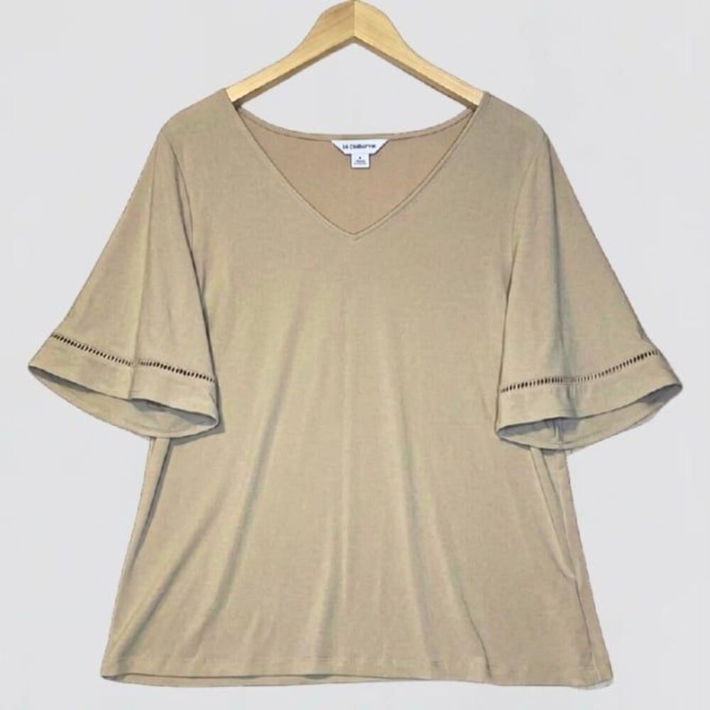 Liz Claiborne Women V Neck Top Half Sleeve Solid Large
